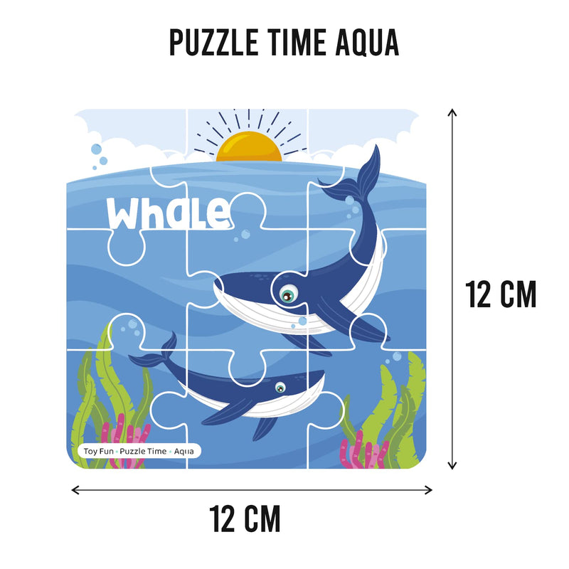 Puzzle Time Aqua Underwater Sea Animals Marine For kids 4 years+ | 12 Jigsaw Puzzle with Sand Timer And Pouch | 108 Pieces | Educational Puzzle game for fun and challegne | Improves focus and Speed