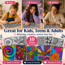 10 Poster Ultimate Zentangle Coloring Combo | Premium Art Sheets with Coloring Pens | Perfect for Gifting Adults, Kids, Teens