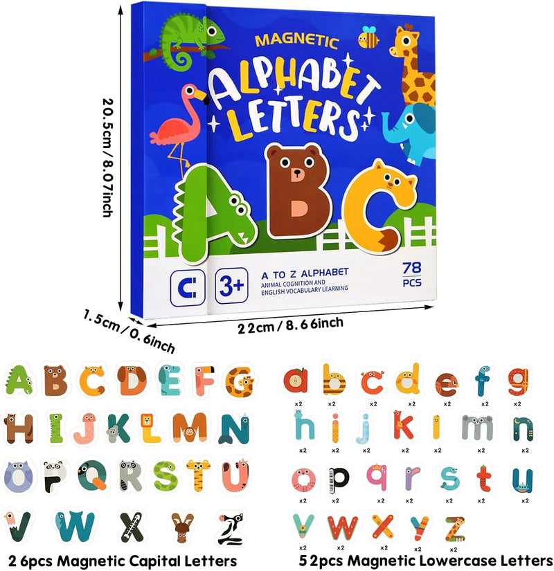 Magnetic Alphabet Letters Set – 78 PCS Animal-Themed Upper & Lowercase for Kids