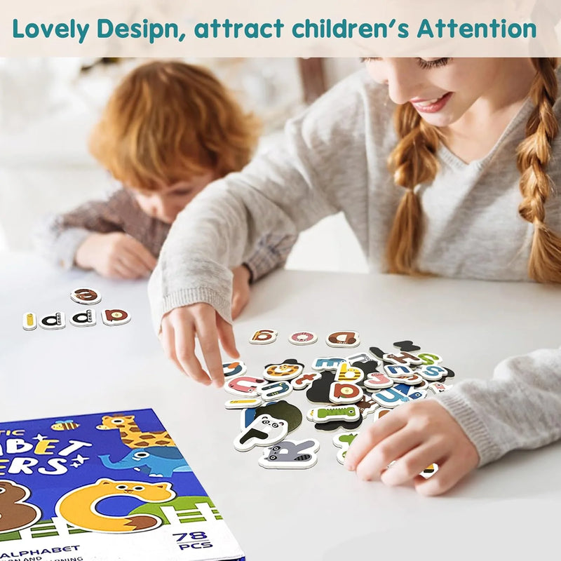 Magnetic Alphabet Letters Set – 78 PCS Animal-Themed Upper & Lowercase for Kids