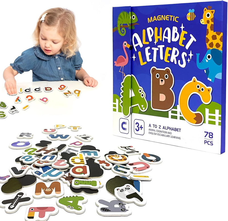 Magnetic Alphabet Letters Set – 78 PCS Animal-Themed Upper & Lowercase for Kids