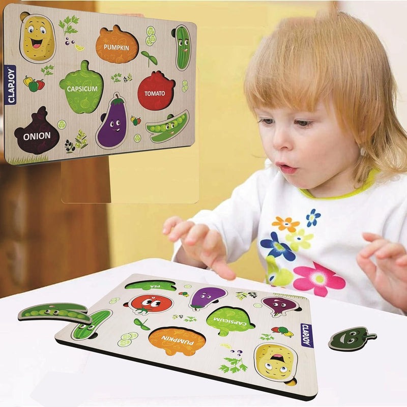 Clapjoy Wooden Learning Educational Board for Kids, Puzzle Toys for 2 Years Old Boys & Girls (Fruit & Vegetable)