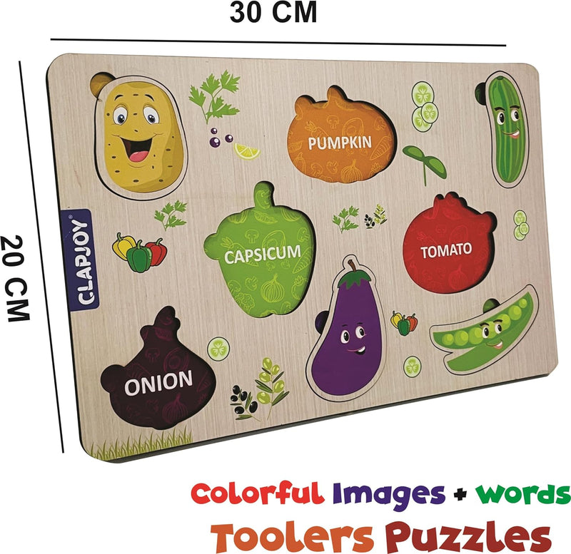 Clapjoy Wooden Learning Educational Board for Kids, Puzzle Toys for 2 Years Old Boys & Girls (Vegetable & Vehicles)
