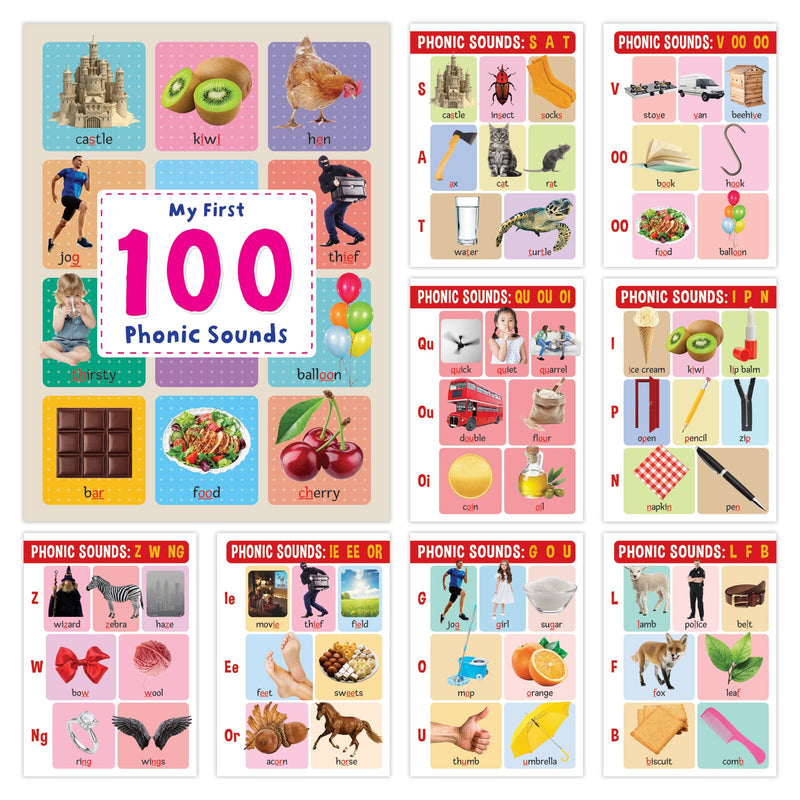 Pack of 3 My First 100 Word Board Books Pack for Kids - Fruits &Vegetables, Things That Move and Phonic Sound