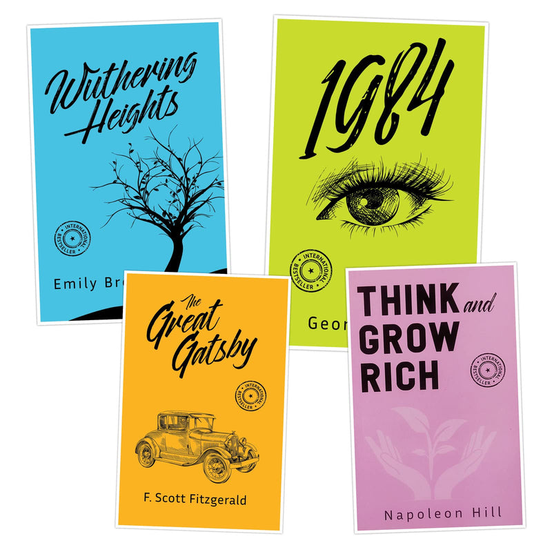 Pack of 4 Classic Novel Book for Adult - Wuthering Heights, Great Gatsby, 1984, Think & Grow Rich