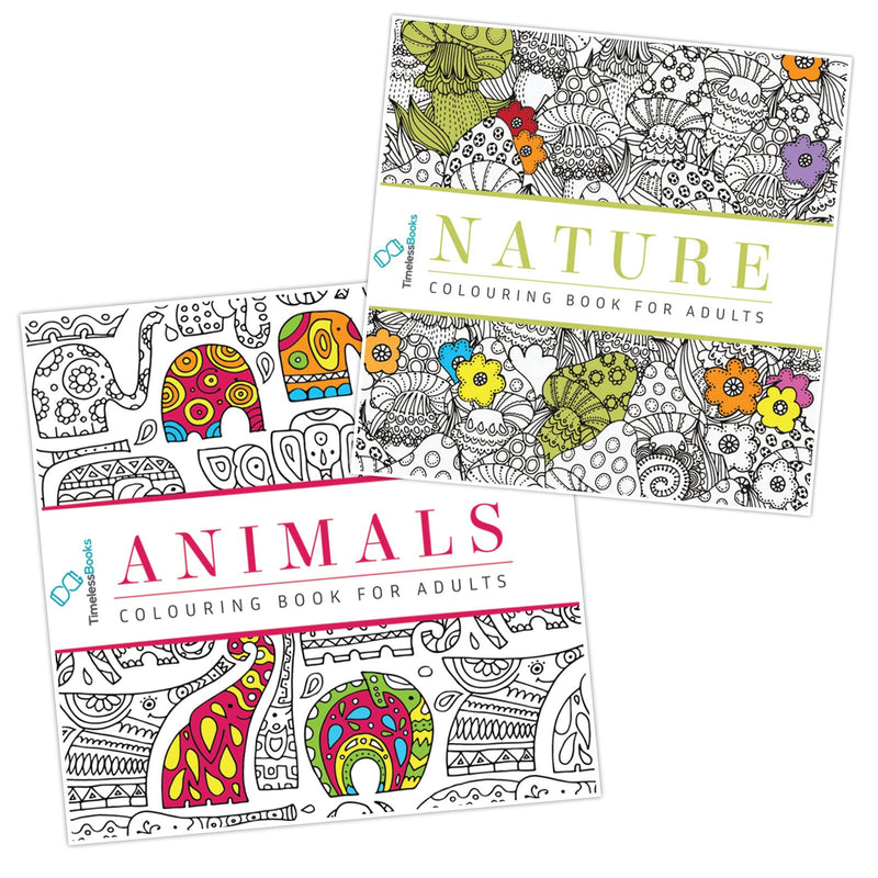 Pack of 2 Colouring Books for Adult with Tear Out Sheet - Animal and Nature