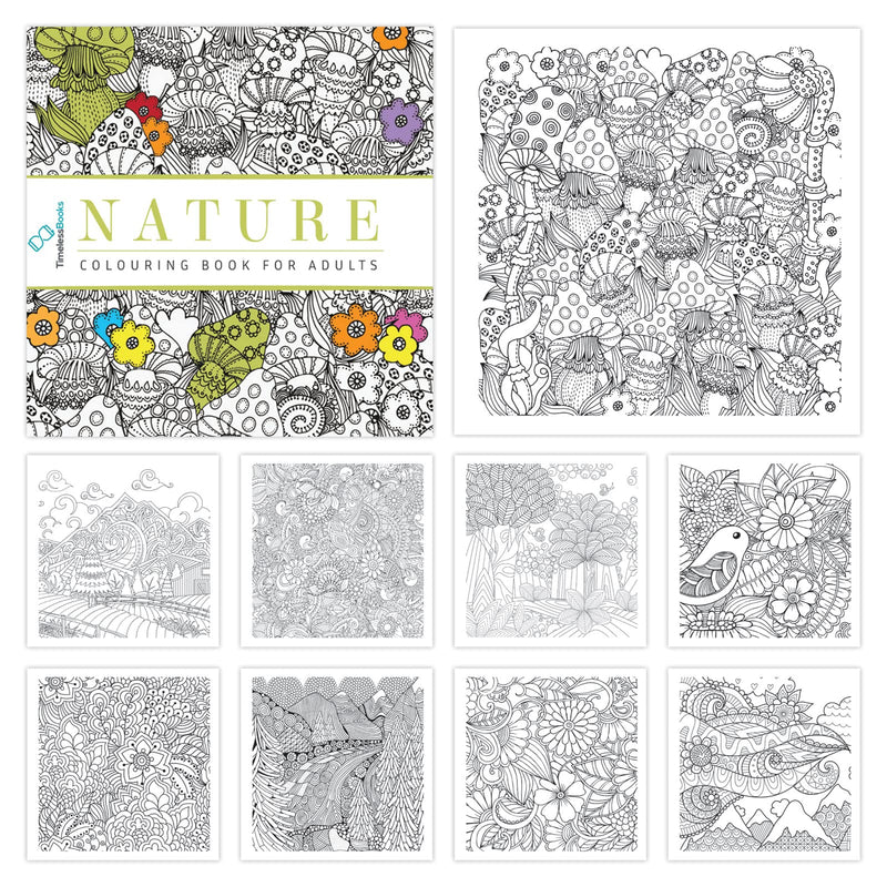 Pack of 2 Colouring Books for Adult with Tear Out Sheet - Animal and Nature