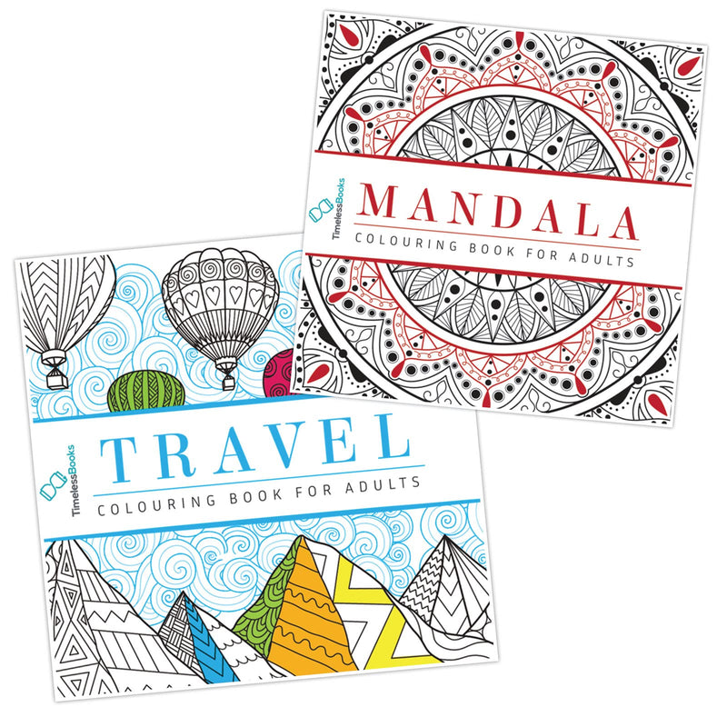 Pack of 2 Colouring Books for Adult with Tear Out Sheet - Travel & Mandala