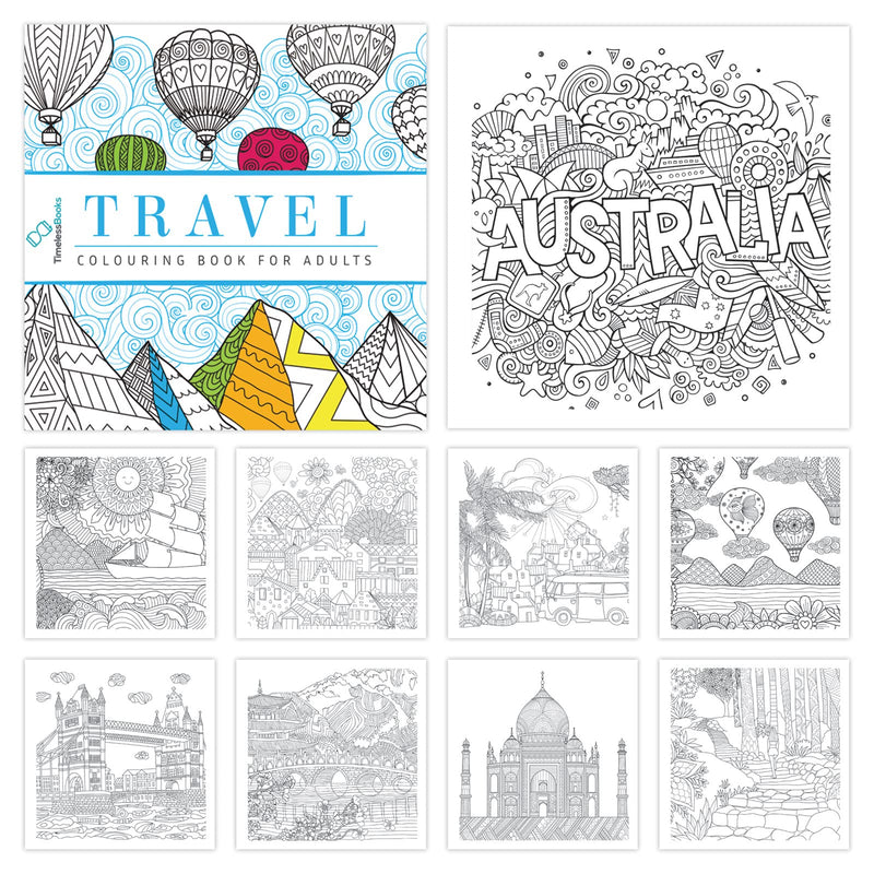 Pack of 2 Colouring Books for Adult with Tear Out Sheet - Travel & Mandala