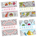 Pack of 4 Colouring Books for Adult with Tear Out Sheet - Animals, Nature, Mandala and Travel