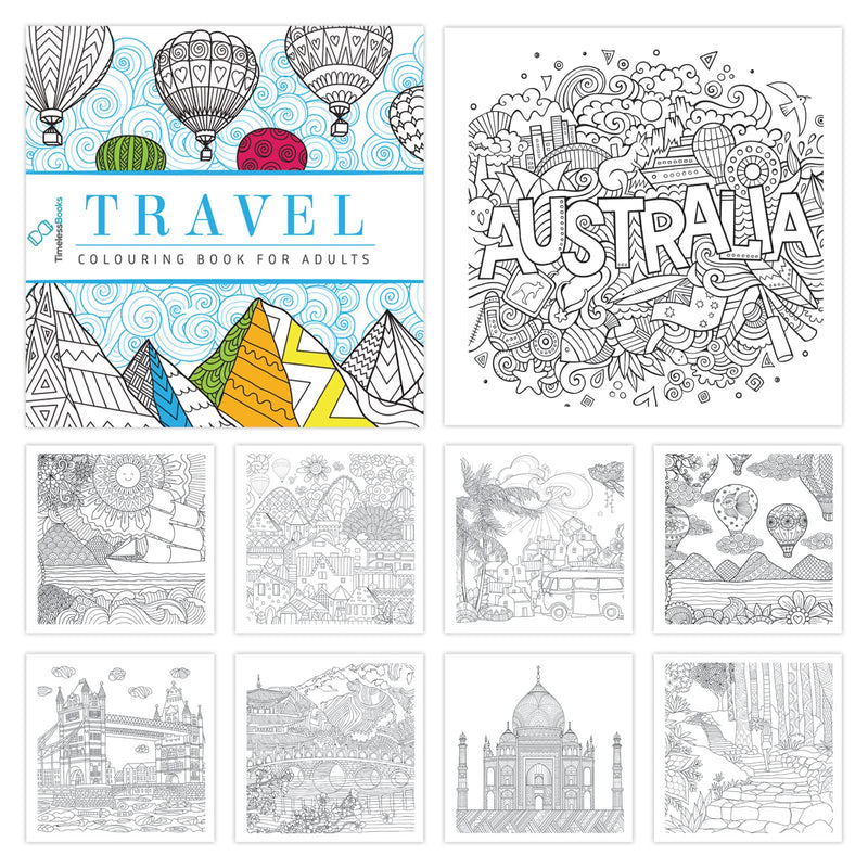 Pack of 4 Colouring Books for Adult with Tear Out Sheet - Animals, Nature, Mandala and Travel