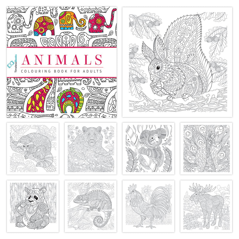 Pack of 4 Colouring Books for Adult with Tear Out Sheet - Animals, Nature, Mandala and Travel