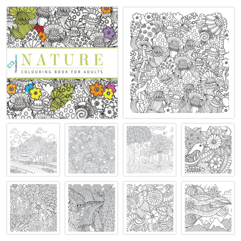 Pack of 4 Colouring Books for Adult with Tear Out Sheet - Animals, Nature, Mandala and Travel