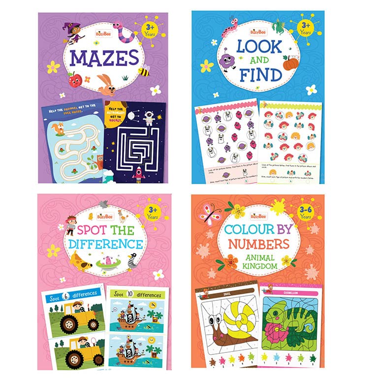 Colour by Numbers, Mazes, Look & Find, Spot the Difference - Set of 4 Activity Books for 3+ Years