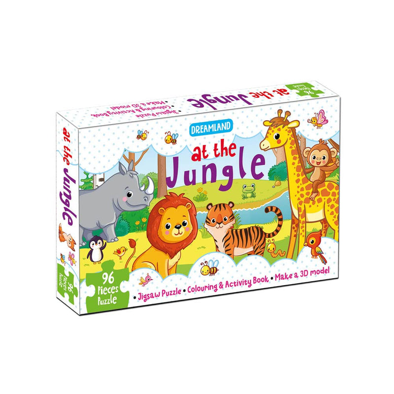 At the Jungle Jigsaw Puzzle for Kids – 96 Pcs | With Colouring & Activity Book and 3D Model : | Kid Book