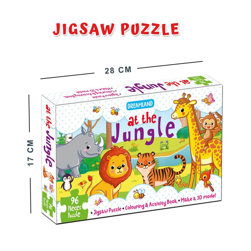 At the Jungle Jigsaw Puzzle for Kids – 96 Pcs | With Colouring & Activity Book and 3D Model : | Kid Book