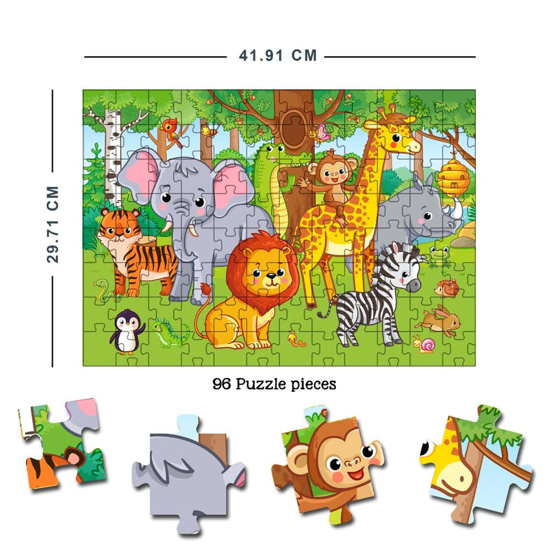 At the Jungle Jigsaw Puzzle for Kids – 96 Pcs | With Colouring & Activity Book and 3D Model : | Kid Book