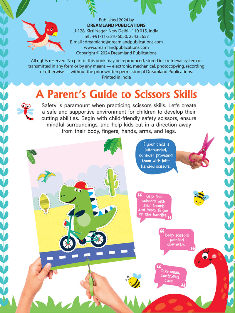 Daring Dino Scissors Skills Activity Book for Kids Age 4 - 7 years | With Child- Safe Scissors, Games and Mask