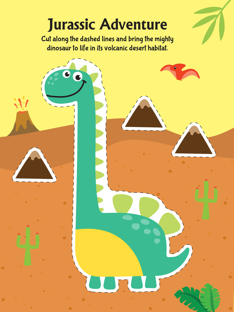 Daring Dino Scissors Skills Activity Book for Kids Age 4 - 7 years | With Child- Safe Scissors, Games and Mask