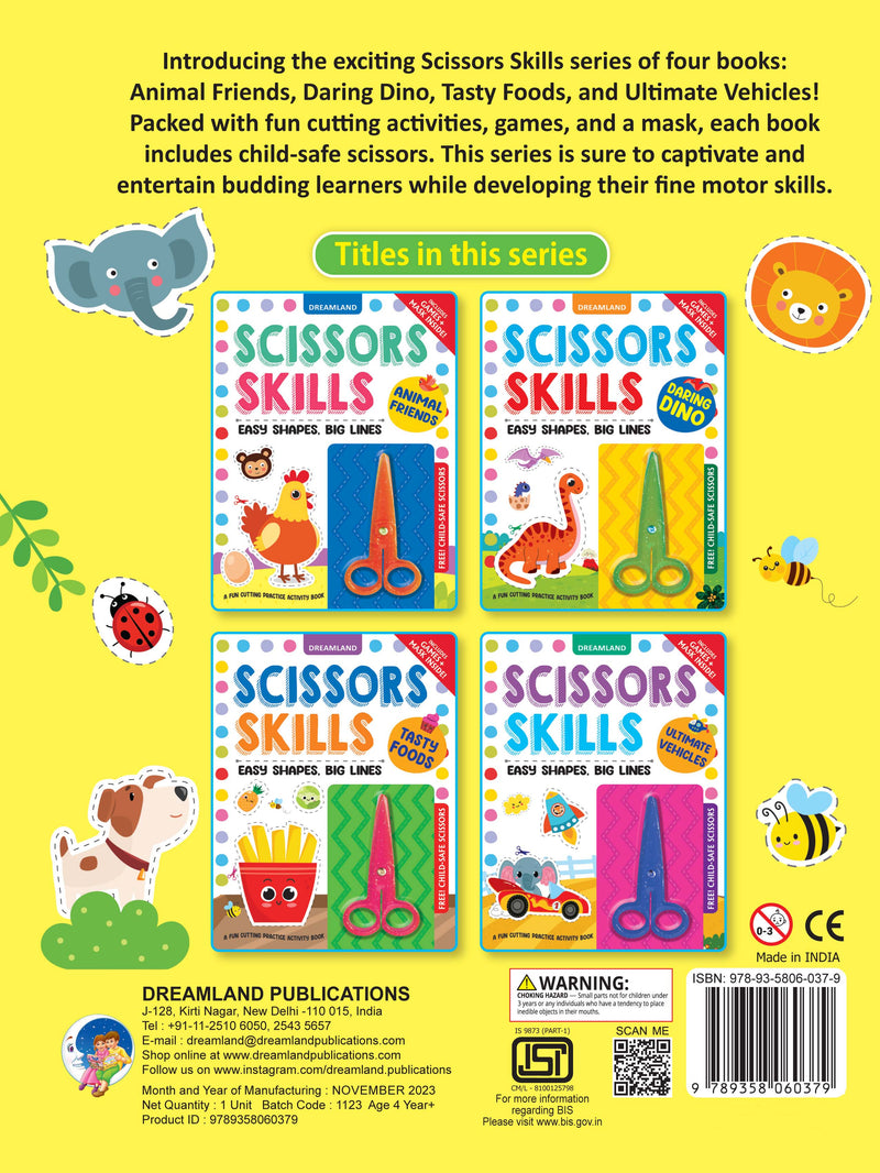 Animal Friends Scissors Skills Activity Book for Kids Age 4 - 7 years | With Child- Safe Scissors, Games and Mask