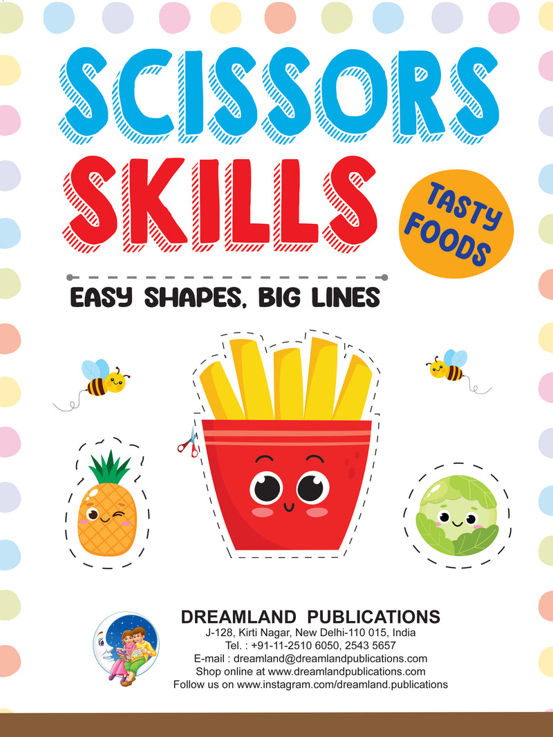 Tasty Foods Scissors Skills Activity Book for Kids Age 4 - 7 years | With Child- Safe Scissors, Games and Mask