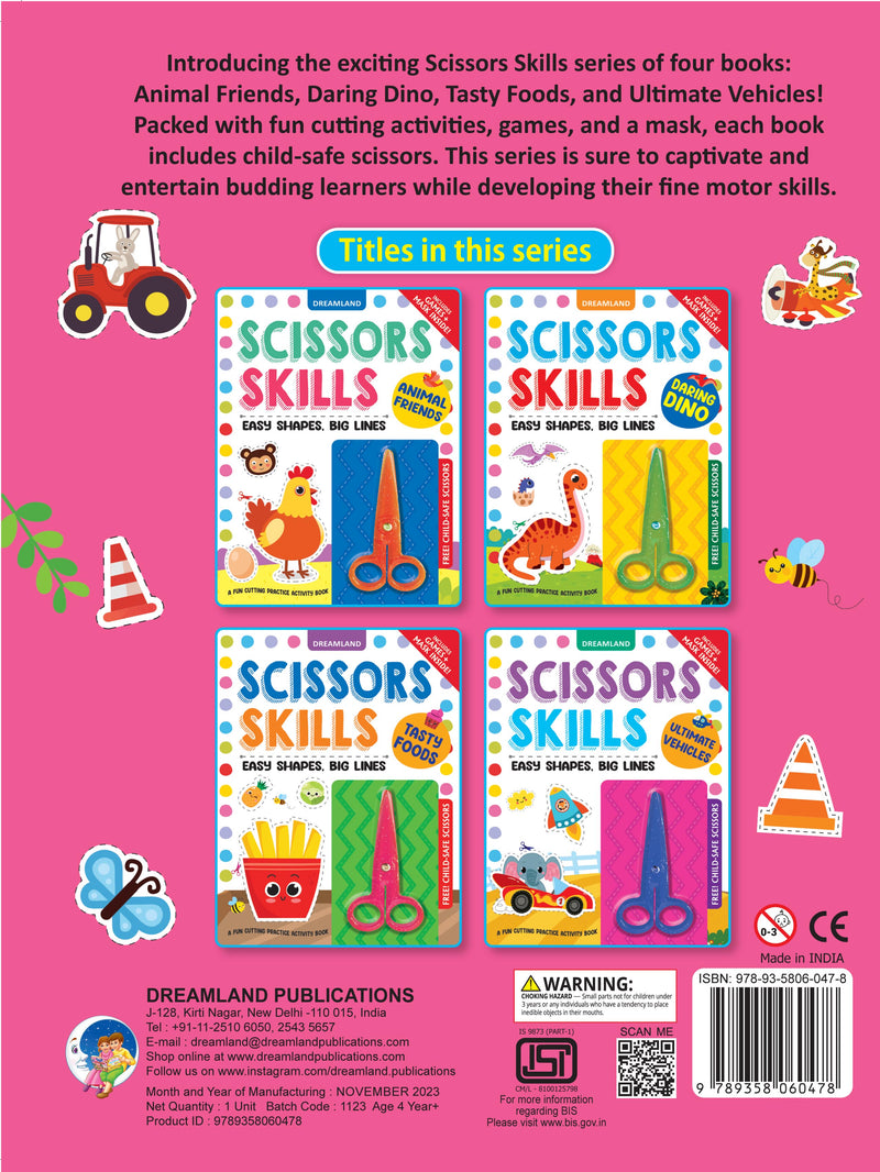 Ultimate Vehicles Scissors Skills Activity Book for Kids Age 4 - 7 years | With Child- Safe Scissors, Games and Mask