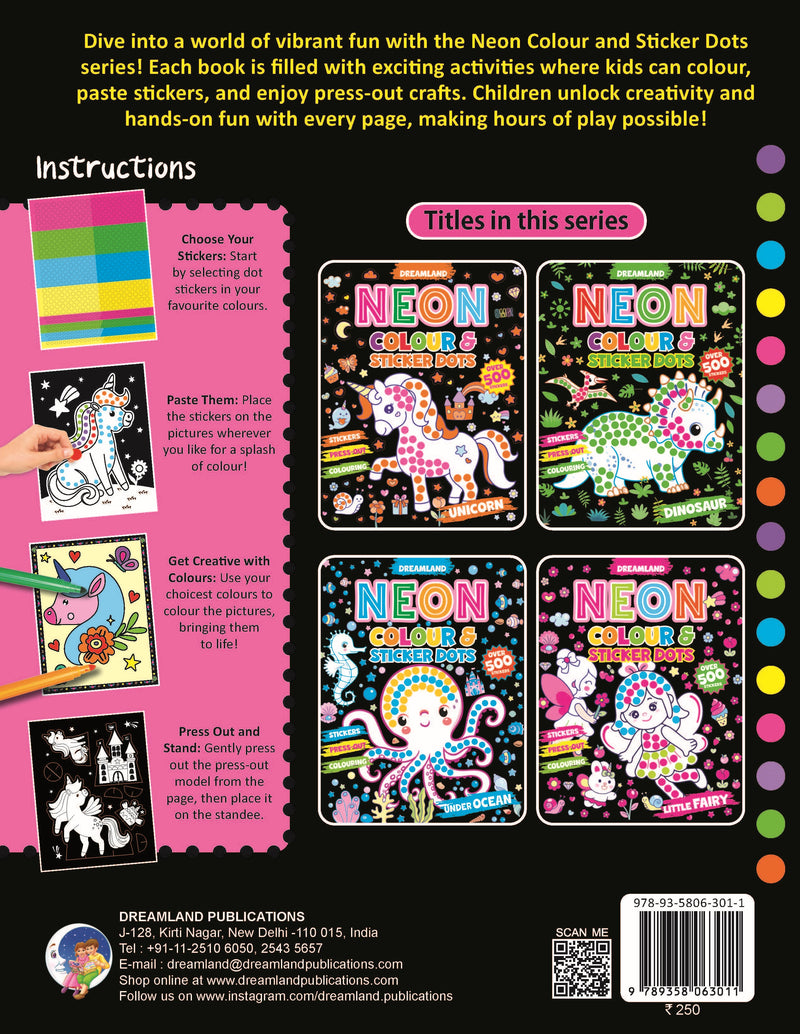 Unicorn Neon Colour and Sticker Dots Book  Over 500 Stickers
