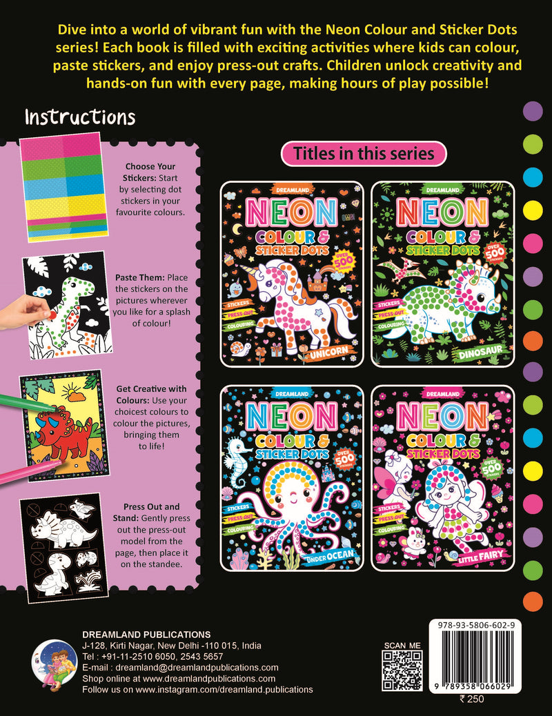 Dinosaur Neon Colour and Sticker Dots Book  Over 500 Stickers