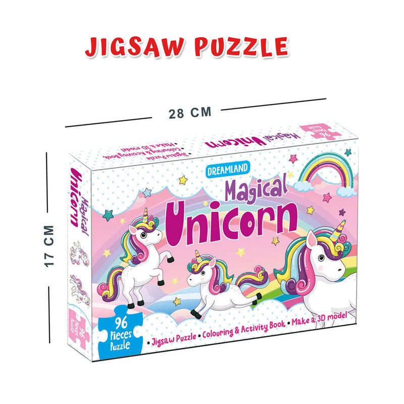 Magical Unicorn Jigsaw Puzzle for Kids – 96 Pcs | With Colouring & Activity Book and 3D Model : | Kid Book