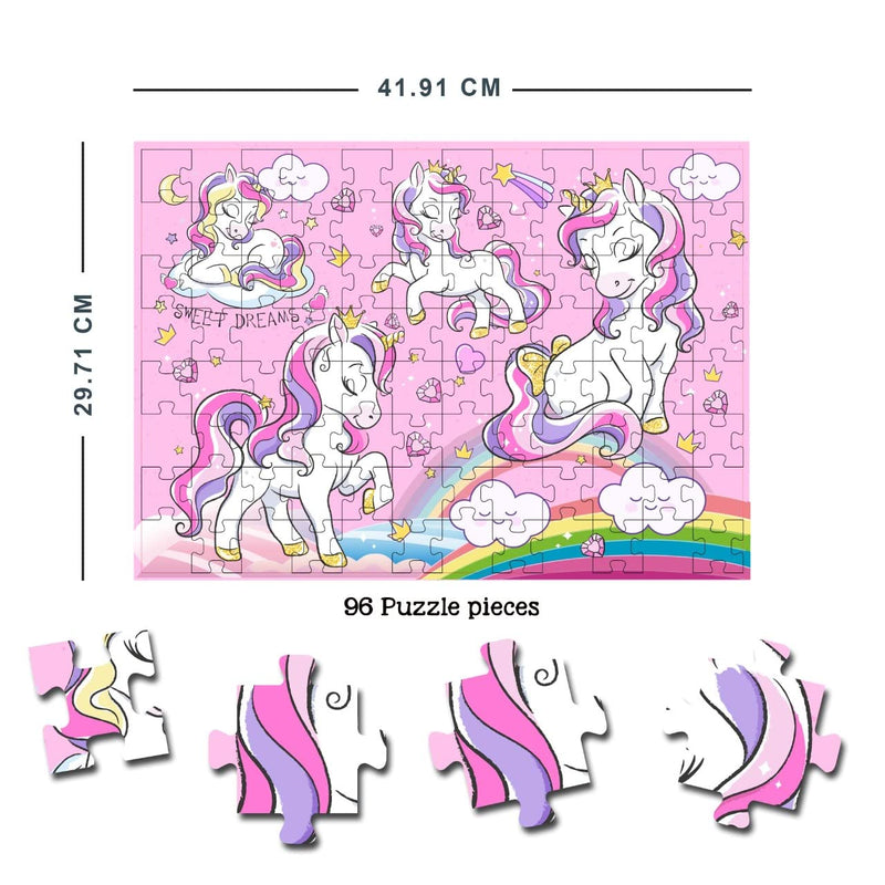 Magical Unicorn Jigsaw Puzzle for Kids – 96 Pcs | With Colouring & Activity Book and 3D Model : | Kid Book