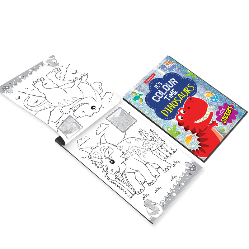 Dinosaurs- It's Colour time with Stickers : Children Drawing, Painting & Colouring Book By Dreamland