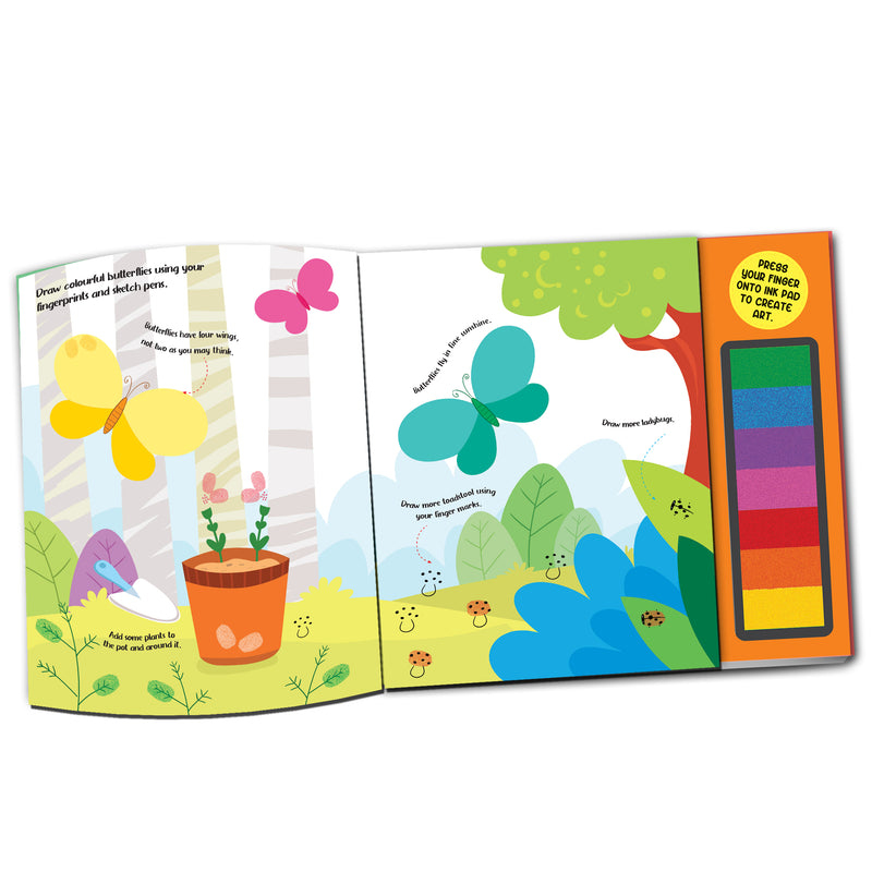 Fingerprint Art Activity Book for Children - Garden with Thumbprint Gadget : Children Colouring & Activity Book By Dreamland