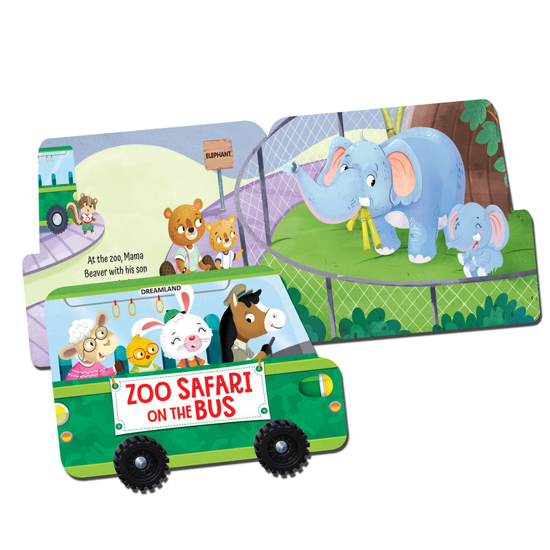 Zoo Safari on the Bus- A Shaped Board book with Wheels : Children Picture Book By Dreamland