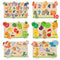 Little Berry My First Wooden Puzzle Tray (Set of 6): ABC, Numbers, Fruits, Vegetables, Jungle Animals, Farm Animals - Knob and Peg Puzzle Multicolour - 36 Pegs