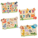 Little Berry My First Wooden Puzzle Tray (Set of 4): ABC, Numbers, Jungle Animals, Farm Animals - Knob and Peg Puzzle Multicolour - 36 Pegs