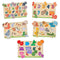 Little Berry My First Wooden Puzzle Tray (Set of 5): ABC, Numbers, Jungle Animals, Farm Animals, Shapes - Knob and Peg Puzzle Multicolour - 36 Pegs
