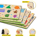 Little Berry My First Wooden Puzzle Tray (Set of 5): ABC, Numbers, Jungle Animals, Farm Animals, Shapes - Knob and Peg Puzzle Multicolour - 36 Pegs