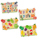 Little Berry My First Wooden Puzzle Tray (Set of 4): ABC, Numbers, Fruits & Vegetables - Knob and Peg Puzzle Multicolour - 36 Pegs