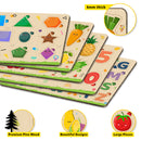 Little Berry My First Wooden Puzzle Tray (Set of 5): ABC, Numbers, Fruits, Vegetables, Shapes - Knob and Peg Puzzle Multicolour - 36 Pegs