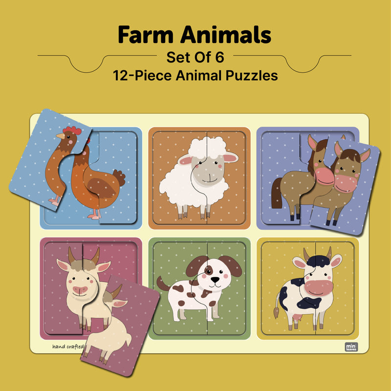 Mini Leaves 2 Piece Puzzle Farm Friends Jigsaw Puzzle - Set of 6