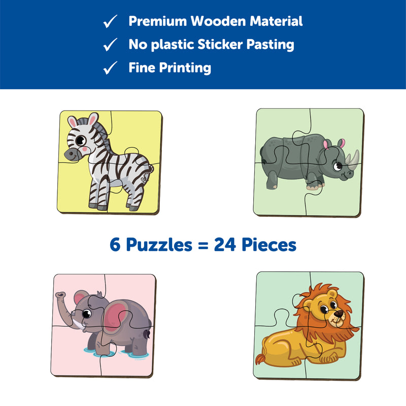 Mini Leaves 4 Piece Wild Animals Wooden Puzzle for Kids - Set of 6