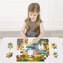 Mini Leaves Wild Safari Animals 24 Pieces Wooden Jigsaw Floor Puzzle with Wooden Box