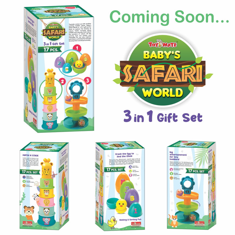 Baby’s Safari World - 17 pcs Ultimate Toddler Games Gifts Set - Stacking Cups, Nesting, Rolling - Montessori Fine Motor Skills for 1 Year & Above