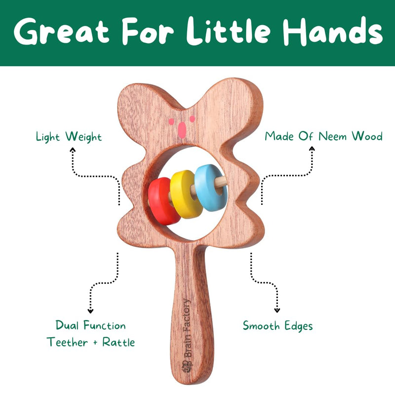Bear-Shaped Neem wood Teether Rattle for 3 Months and Up