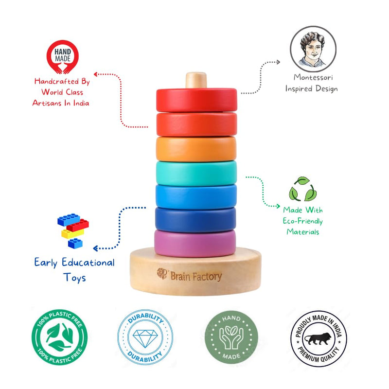 Wooden Rainbow Stacking Toy For Kids 12 Months and Up