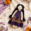 Radha – Handmade Soft Doll for Kids in Purple Dress with Golden Motifs | Perfect for Gifting, Rakshabandhan, Birthdays