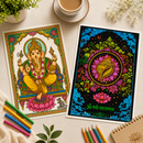 Bharat Kala Indian Art & Sacred Mandala Coloring Kit Combo | 10 A4 Poster Coloring Sheets with Sketch Pens | Kalamkari, Madhubani, Gods, Goddesses  | Mindful Art Activity for Kids, Teens & Adults