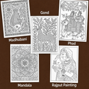 Indian Art Forms Poster Coloring Kit - 5 High-Quality Art Sheets, Coloring Pens | Perfect for Gifting, Return Gift, Women's Day Gift, Art Date