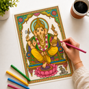 Bharat Kala Indian Art Forms Poster Coloring Kit | 5 Traditional Art A4 Sheets – Kalamkari Saraswati, Kalighat Durga, Pattachitra Jagannath, Tanjore Ganesha & Madhubani Radha Krishna | For Adults, Teens & Kids