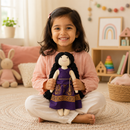 Radha – Handmade Soft Doll for Kids in Purple Dress with Golden Motifs | Perfect for Gifting, Rakshabandhan, Birthdays